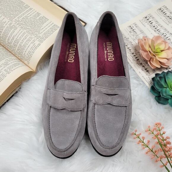 Munro Katie Gray Suede Platform Penny‎ Loafers 9 - Picture 1 of 7
